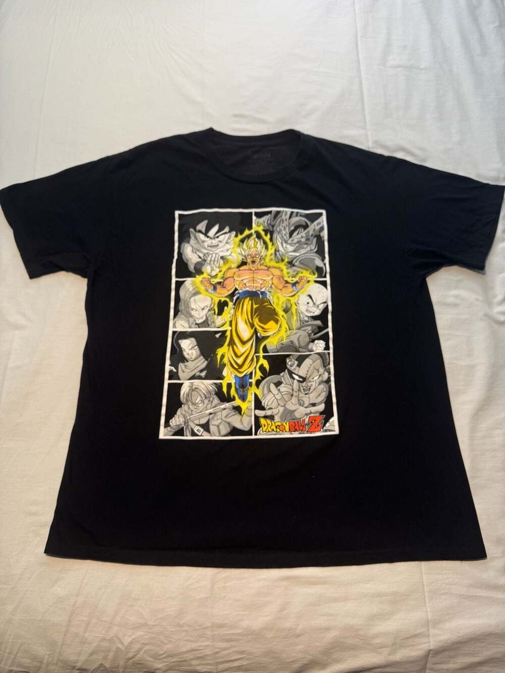 Dragon Ball Z Super Saiyan Goku Character Panels Graphic T-Shirt Black Size XL